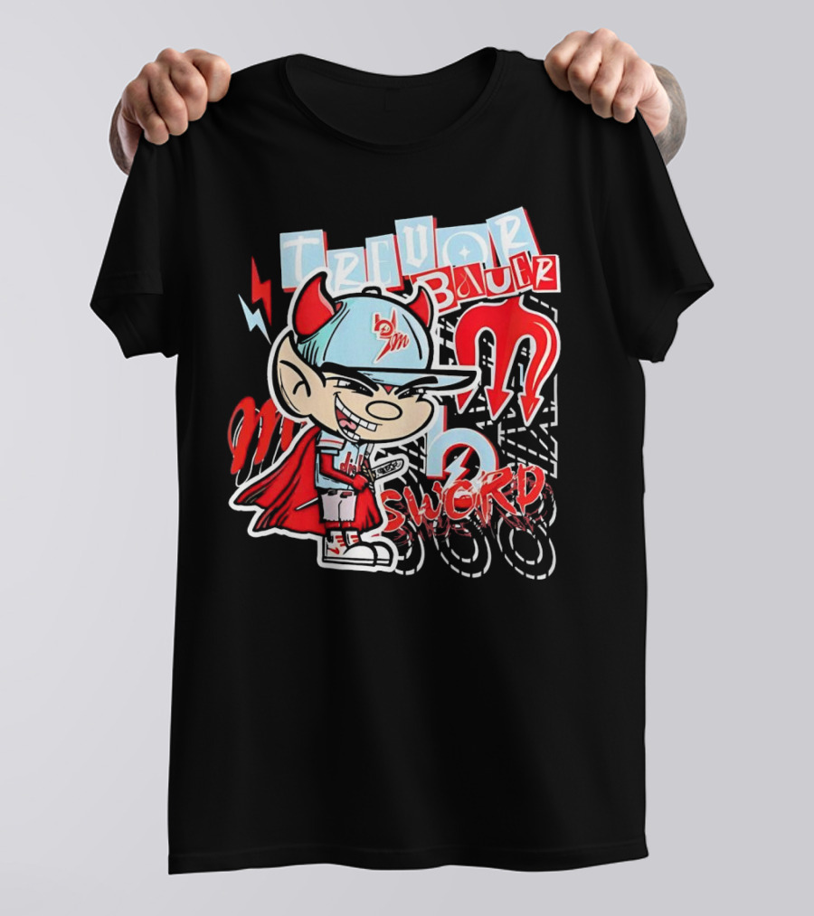 Trevor Bauer Diablo Cartoon Red Sword T-Shirt
