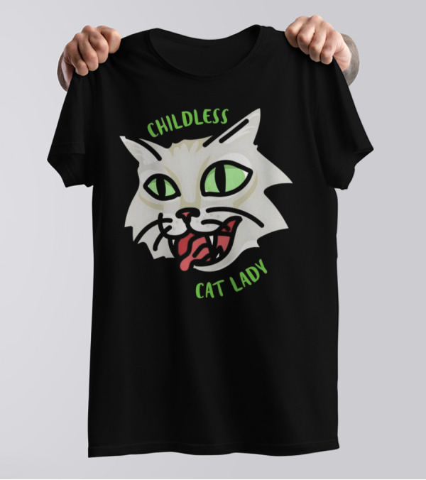 Childless Cat Lady 2024 Green Eyed Cat T-Shirt