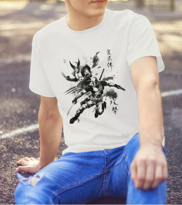 Deadpool Wolverine 戦う 変異体 攻撃 T-Shirt