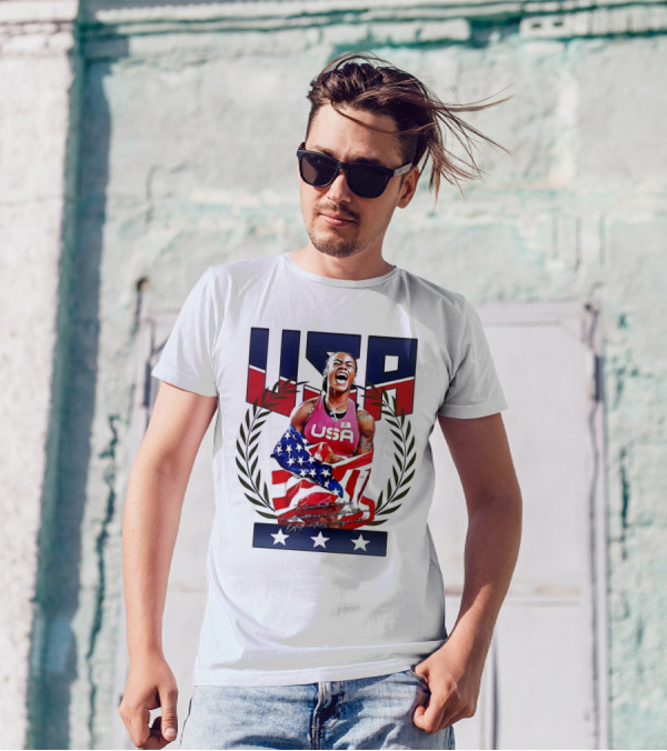 USA Sha’Carri Richardson Gold Medal Celebration American Flag T-Shirt