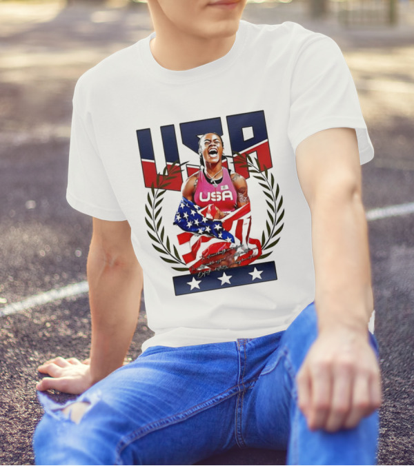 USA Sha’Carri Richardson Gold Medal Celebration American Flag T-Shirt