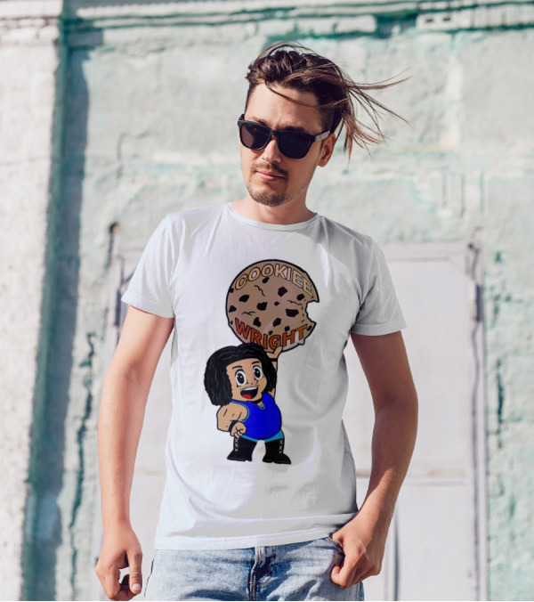 COOKIEE WRIGHT Cartoon Character Holding Chocolate Chip Cookie T-Shirt