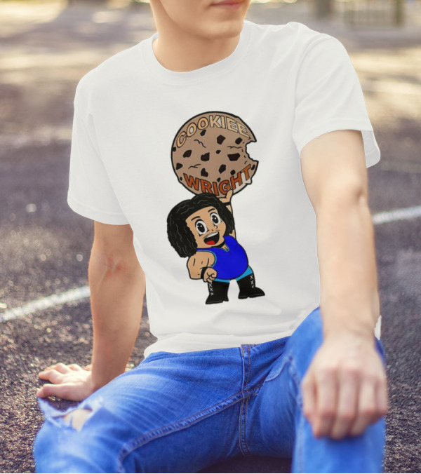 COOKIEE WRIGHT Cartoon Character Holding Chocolate Chip Cookie T-Shirt