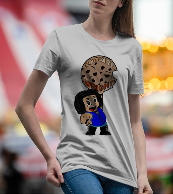COOKIEE WRIGHT Cartoon Character Holding Chocolate Chip Cookie T-Shirt