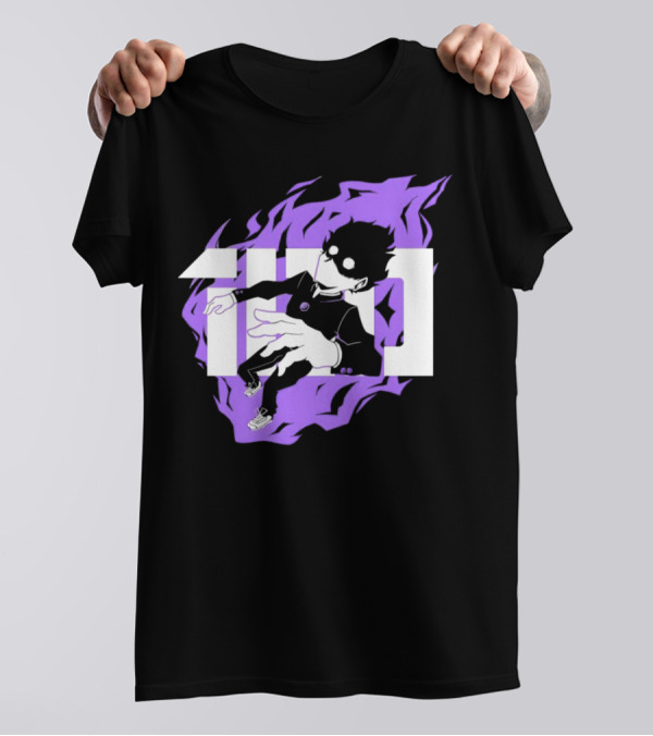 Mob Psycho 100 Psyched Out Character With Purple Aura And Bold Typography T-Shirt