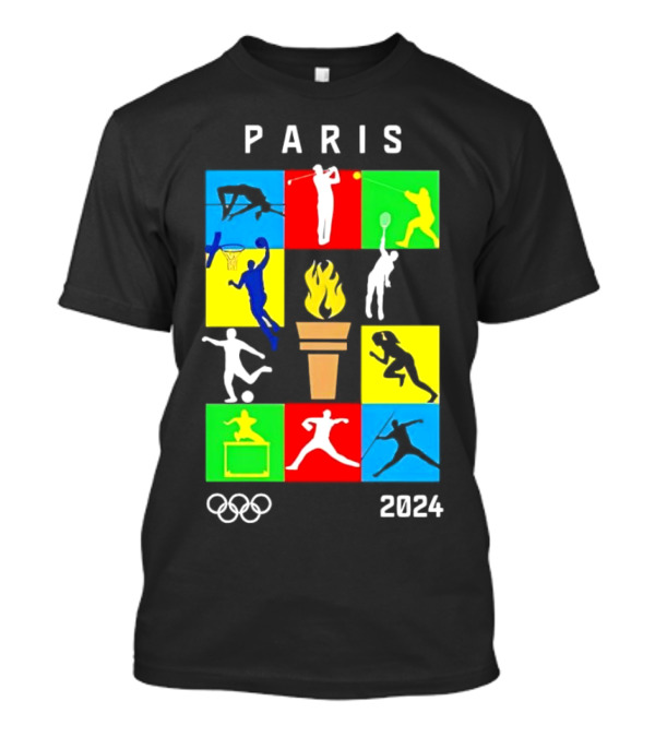 Paris 2024 Olympics Diverse Sports Silhouettes And Torch T-Shirt