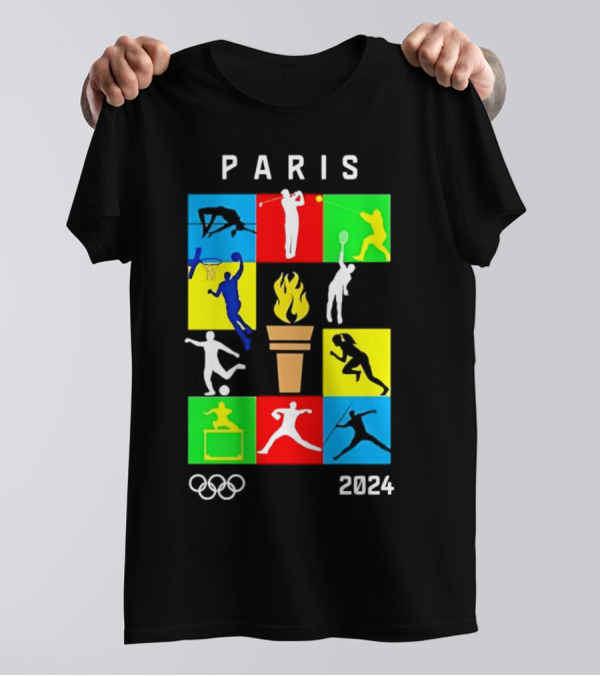 Paris 2024 Olympics Diverse Sports Silhouettes And Torch T-Shirt