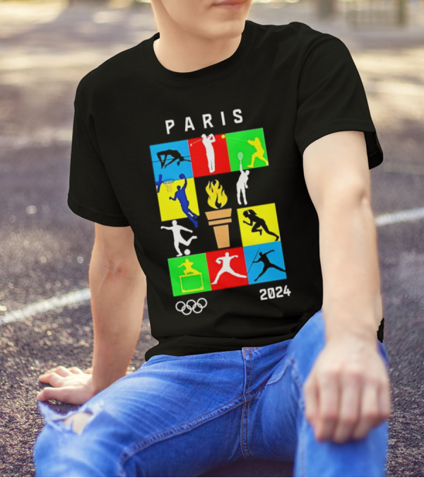 Paris 2024 Olympics Diverse Sports Silhouettes And Torch T-Shirt
