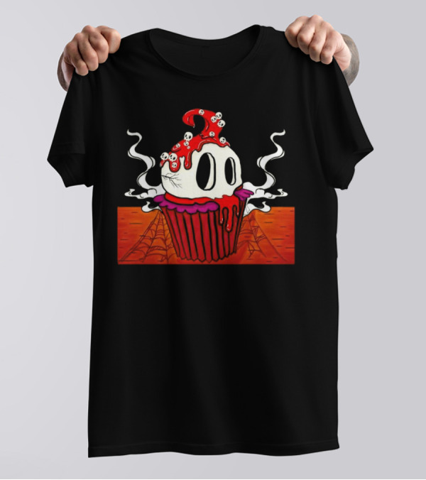 Skull Cupcake With Blood Halloween Spooky Web T-Shirt