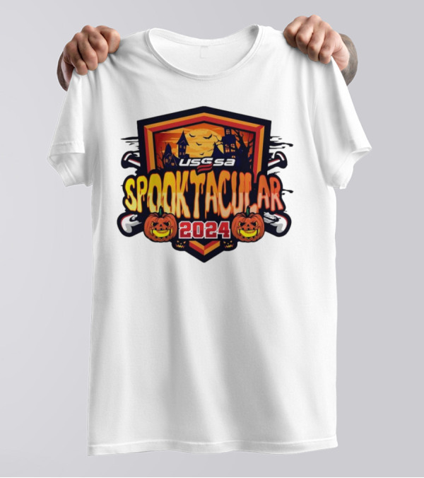 USSSA Texas Fast Pitch Spooktacular 2024 Halloween Pumpkins Haunted House Bats T-Shirt