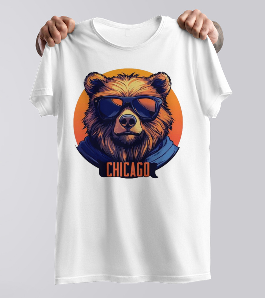 Da Bear Chicago Sunglasses Sunset Circle T-Shirt