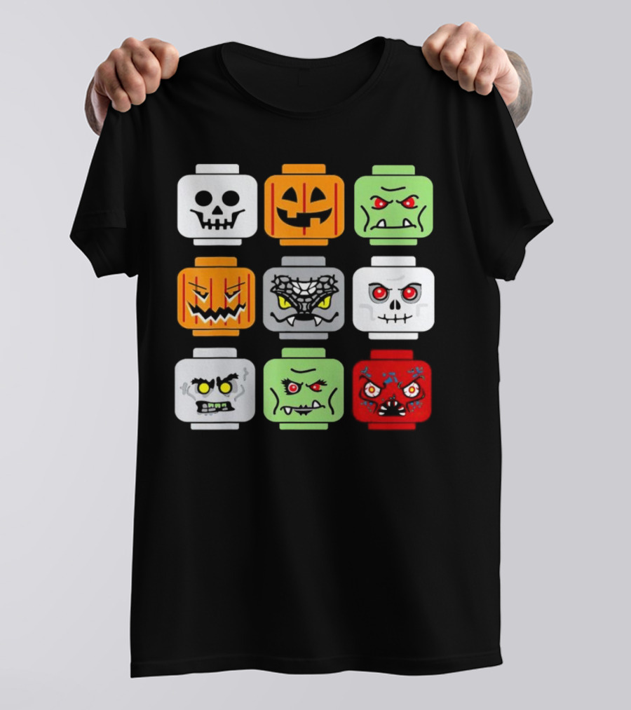 Halloween Building Brick Head Pumpkin Ghost Zombie Friends Lego T-Shirt