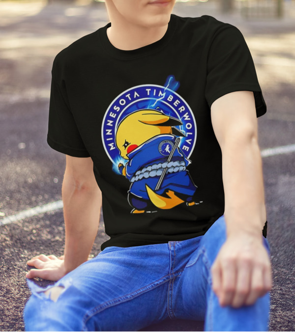 Minnesota Timberwolves Pikachu Uchiha Sasuke Crossover Lightning T-Shirt