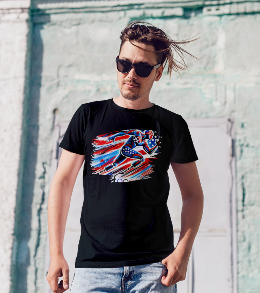 Team USA Paralympics Paris 2024 American Flag Runner With Olympic Rings T-Shirt