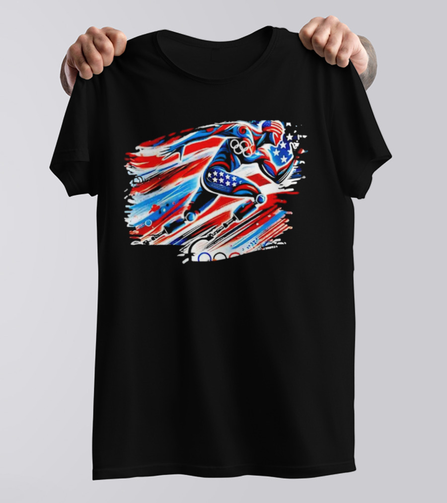Team USA Paralympics Paris 2024 American Flag Runner With Olympic Rings T-Shirt