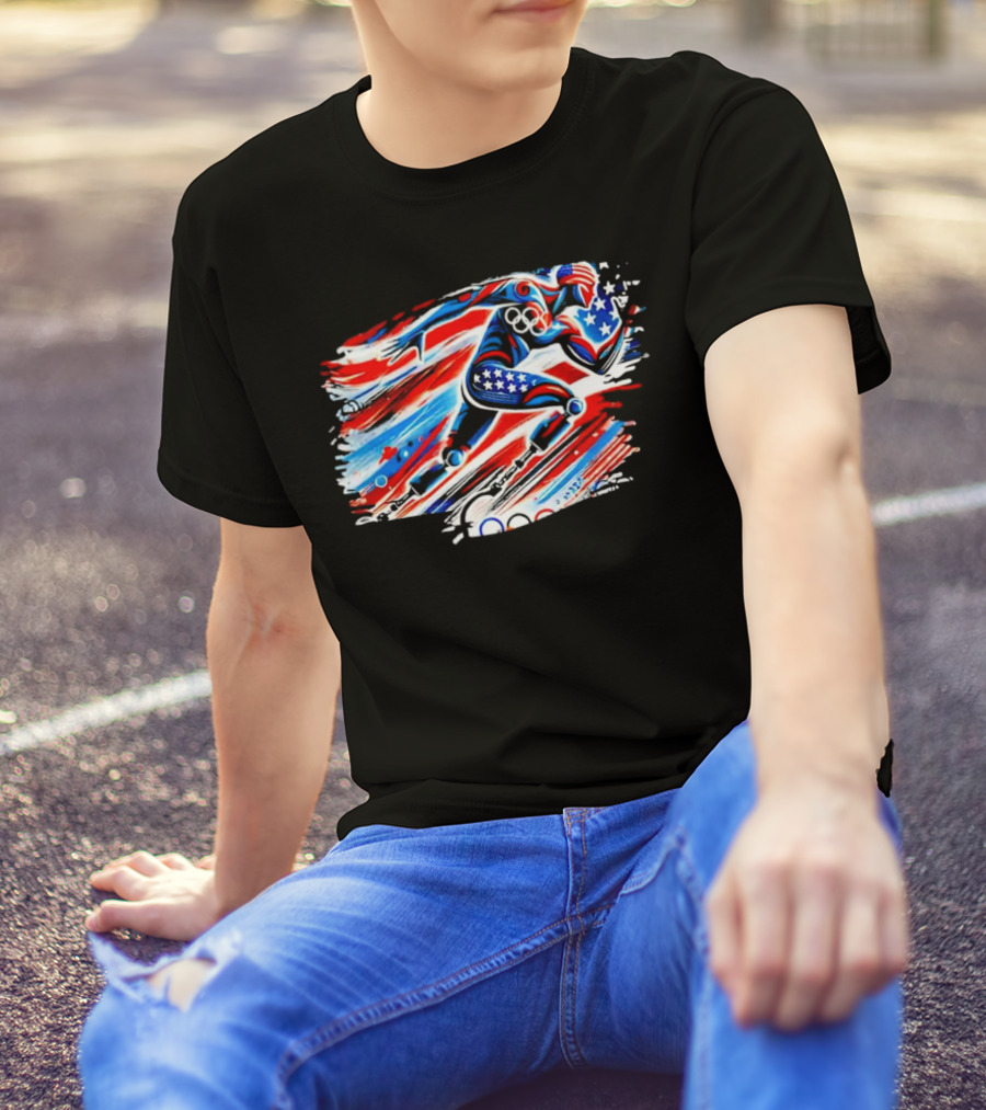 Team USA Paralympics Paris 2024 American Flag Runner With Olympic Rings T-Shirt