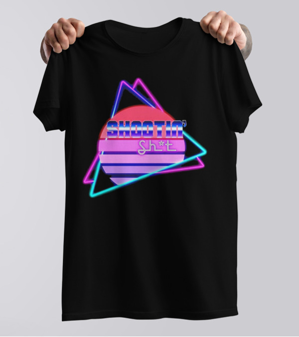 Shootin’ Sh*t Neon Retro 80's Style Triangles And Sunset Stripes T-Shirt