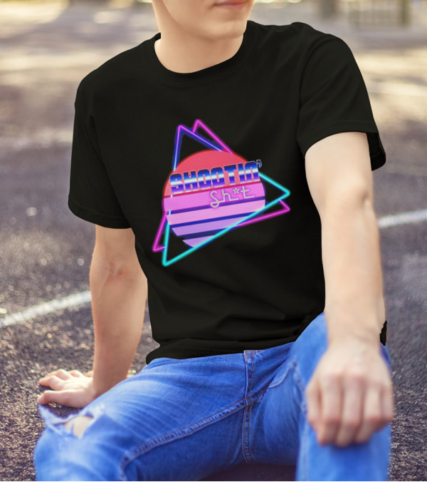 Shootin’ Sh*t Neon Retro 80's Style Triangles And Sunset Stripes T-Shirt