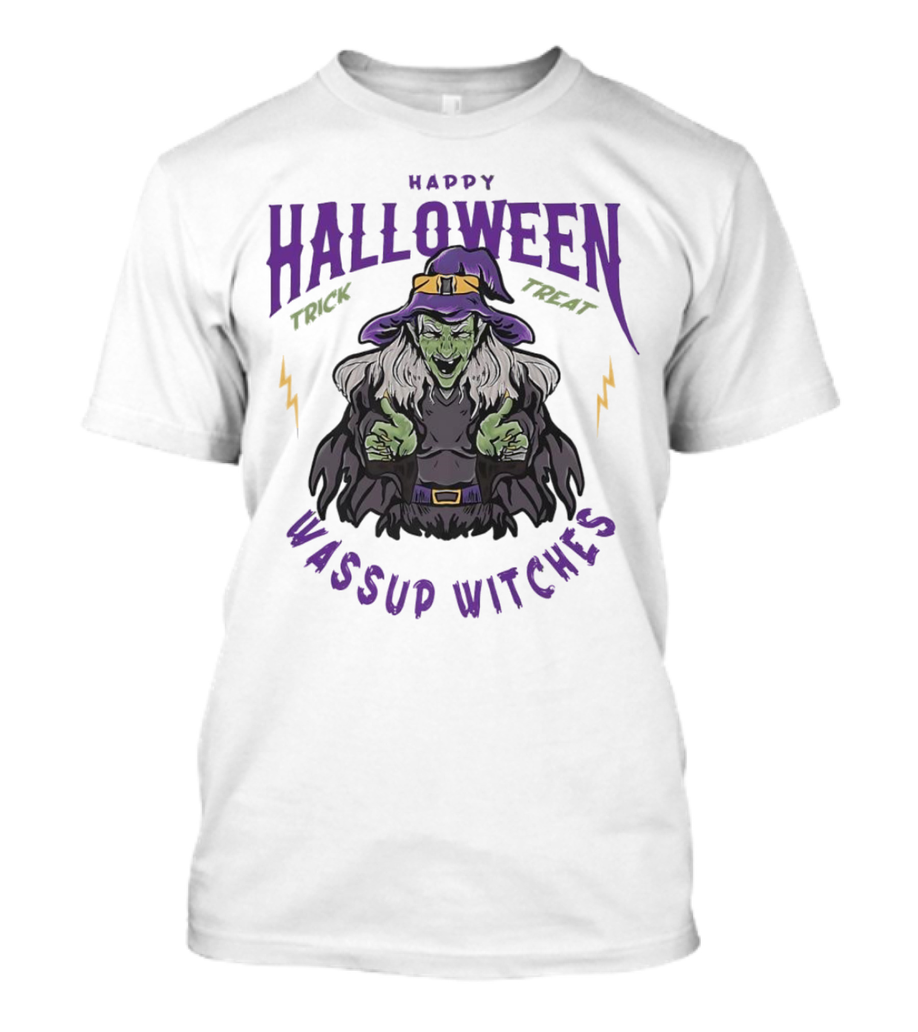 Happy Halloween Trick Treat Wassup Witches With Green Witch Lightning T-Shirt