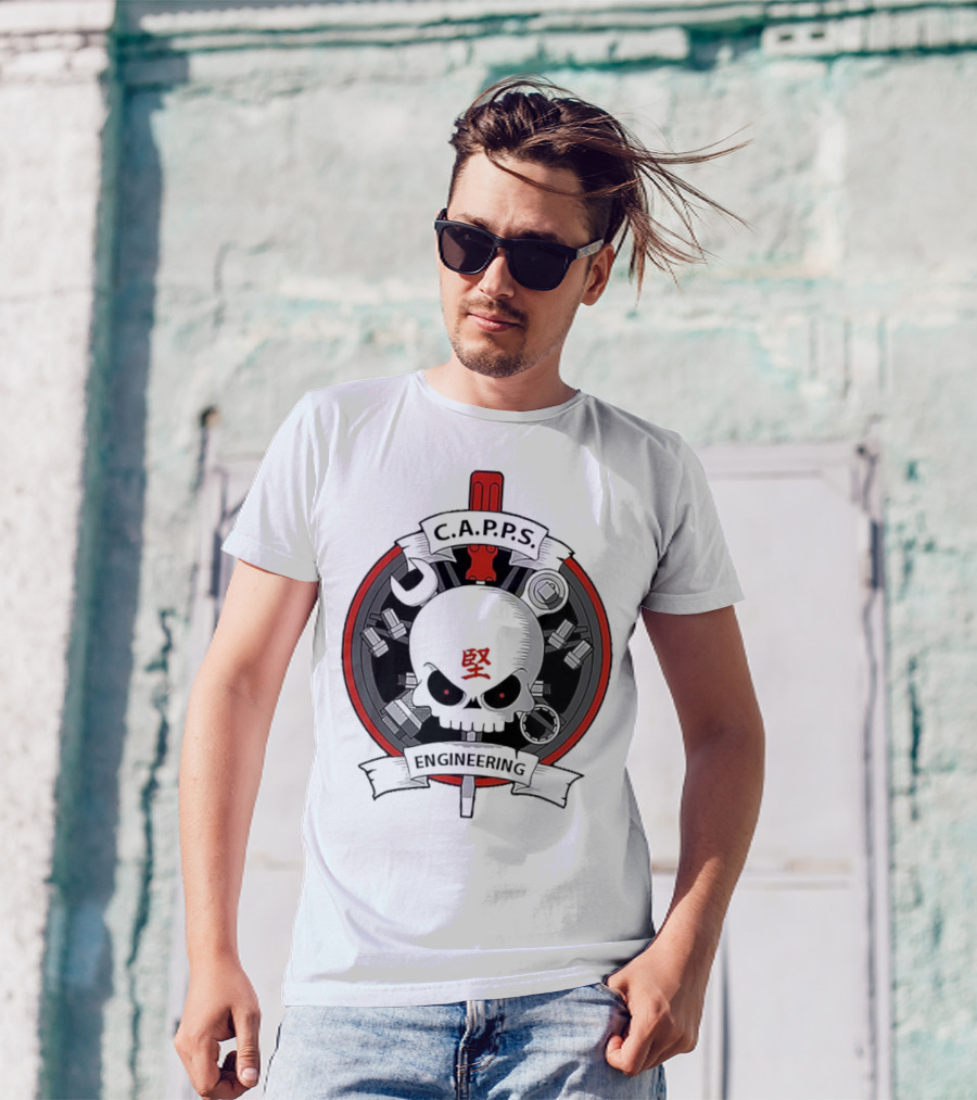 C.A.P.P.S. Engineering Skull With Tools And Red T-Shirt