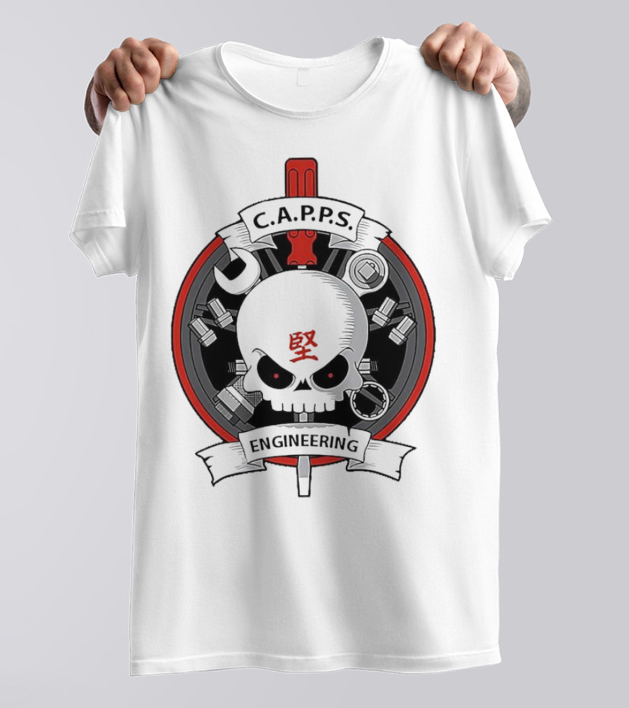 C.A.P.P.S. Engineering Skull With Tools And Red T-Shirt