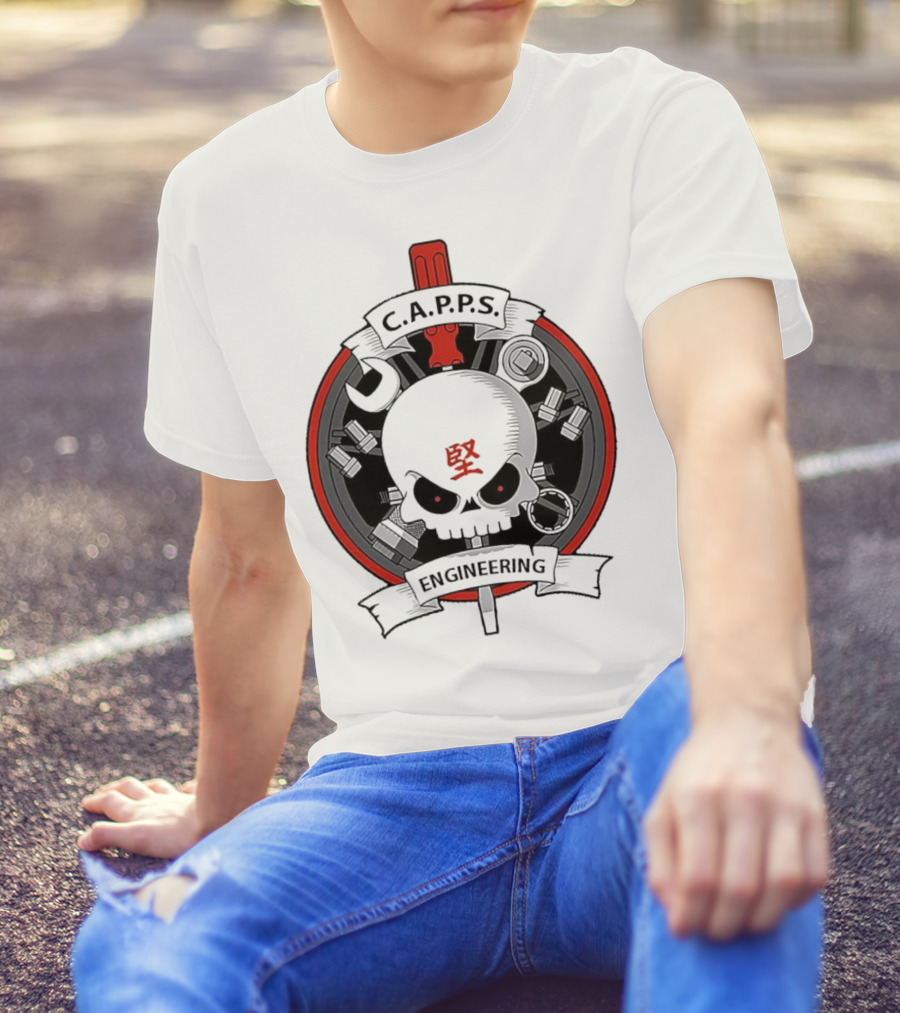 C.A.P.P.S. Engineering Skull With Tools And Red T-Shirt