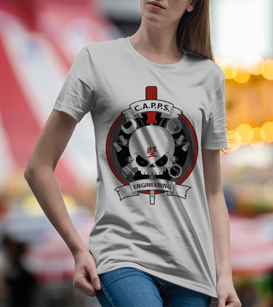C.A.P.P.S. Engineering Skull With Tools And Red T-Shirt