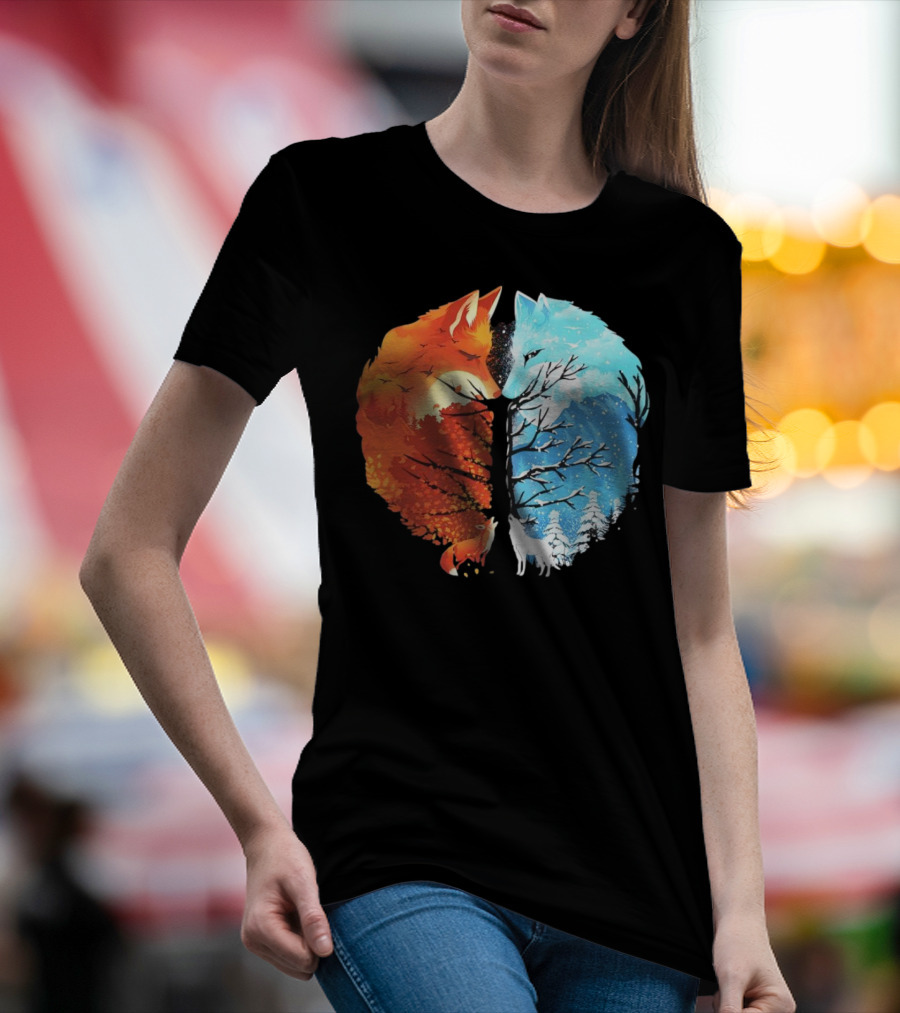 Fire And Ice Fox Dual Seasons Tree T-Shirt