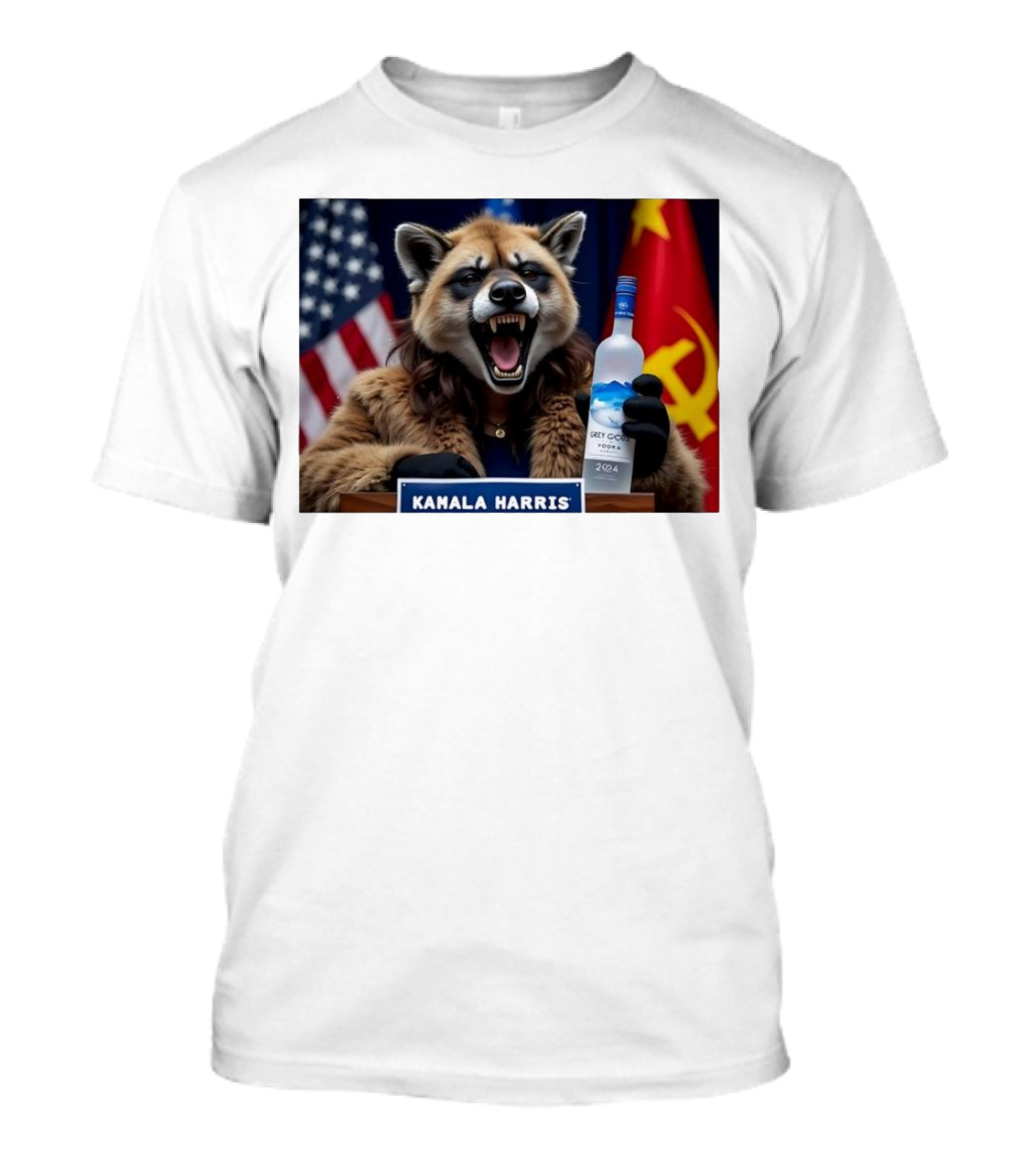 Kamala Harris Fox With Grey Goose Vodka 2024 Russia Flag American Flag T-Shirt