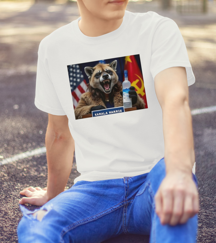 Kamala Harris Fox With Grey Goose Vodka 2024 Russia Flag American Flag T-Shirt