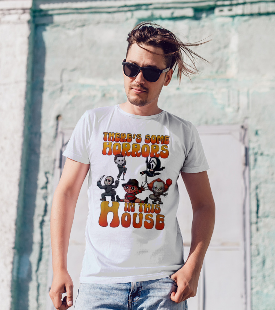 There's Some Horrors In This House Chibi Horror Movie Characters T-Shirt