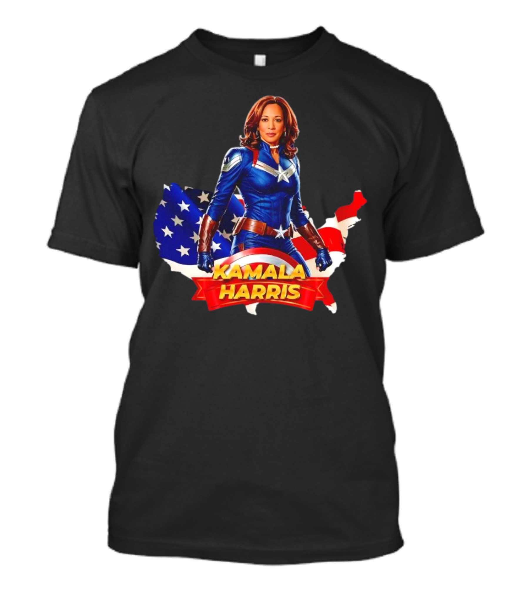Kamala Harris As Captain America Stars And Stripes US Flag Map T-Shirt