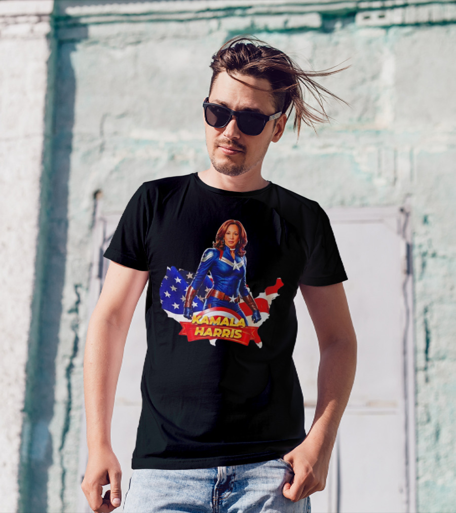 Kamala Harris As Captain America Stars And Stripes US Flag Map T-Shirt