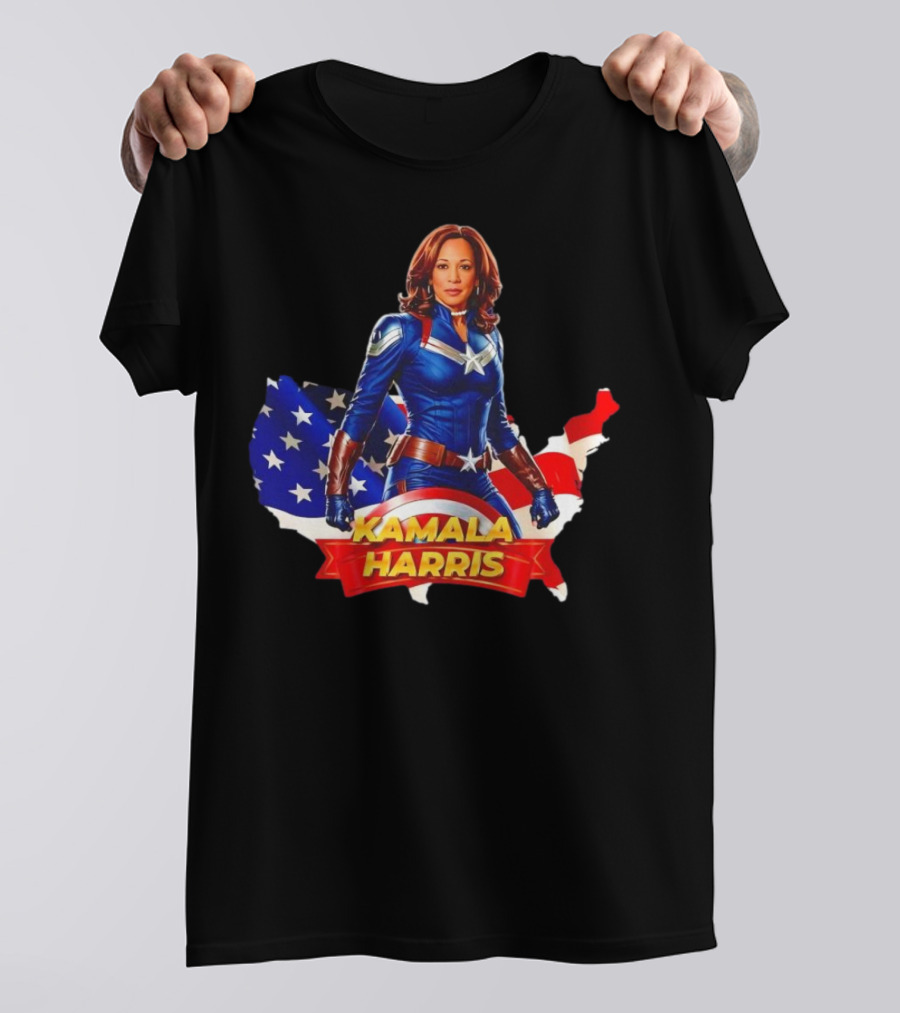 Kamala Harris As Captain America Stars And Stripes US Flag Map T-Shirt