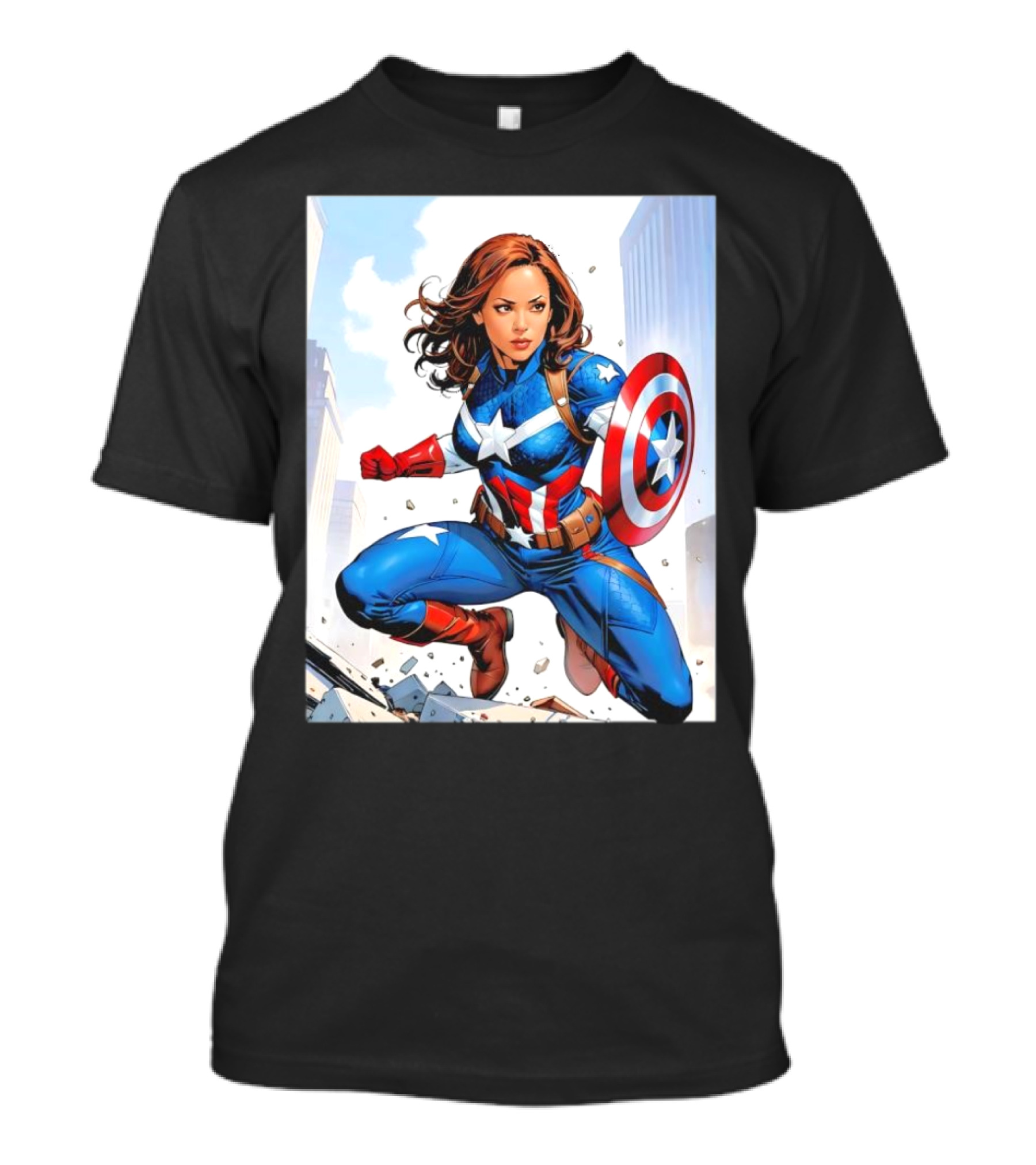 Kamala Harris Captain America Suit Action Pose Superhero Comic T-Shirt