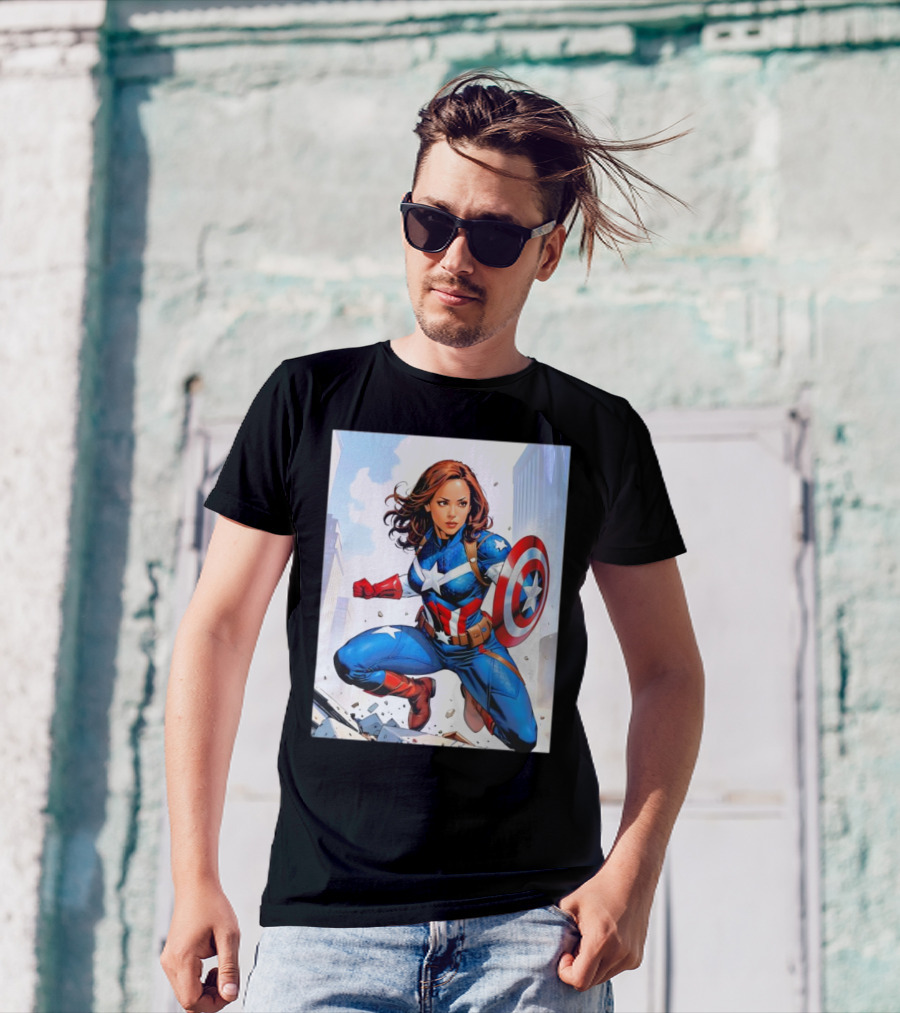 Kamala Harris Captain America Suit Action Pose Superhero Comic T-Shirt