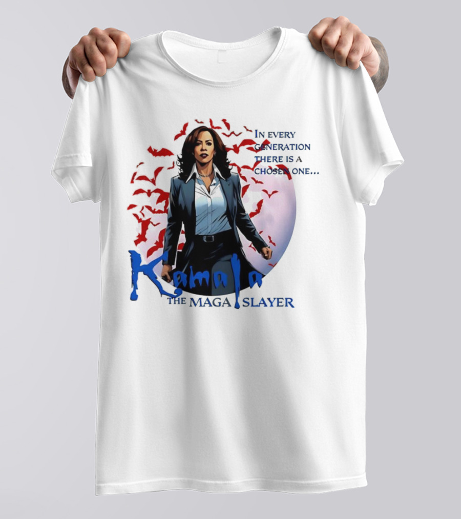 Kamala The MAGA Slayer In Every Generation There Is A Chosen One Bats Moon Background T-Shirt