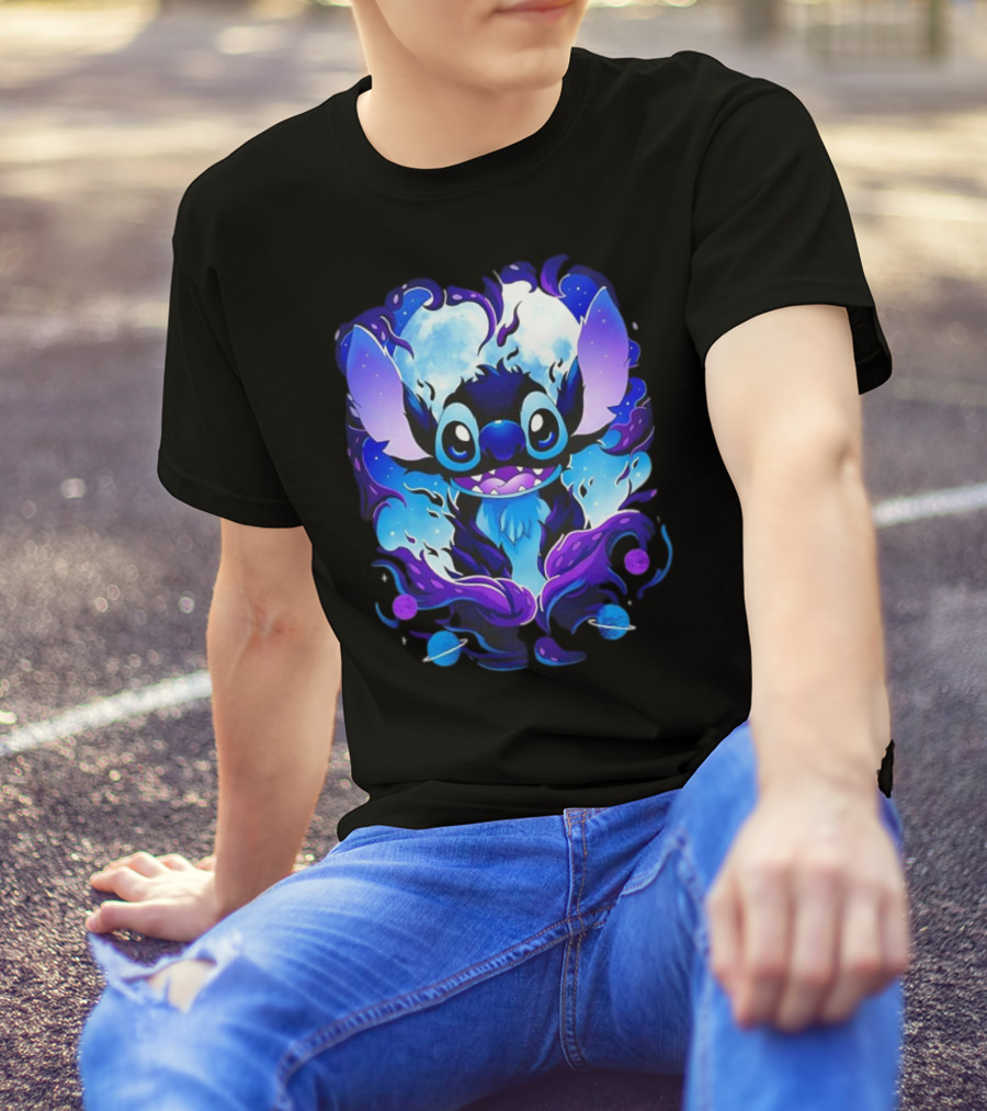 Stitch Experiment 626 Cosmic Darkness Cartoon T-Shirt