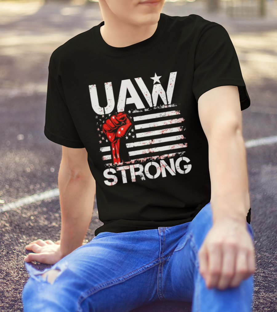 UAW Strong Red Fist American Flag T-Shirt