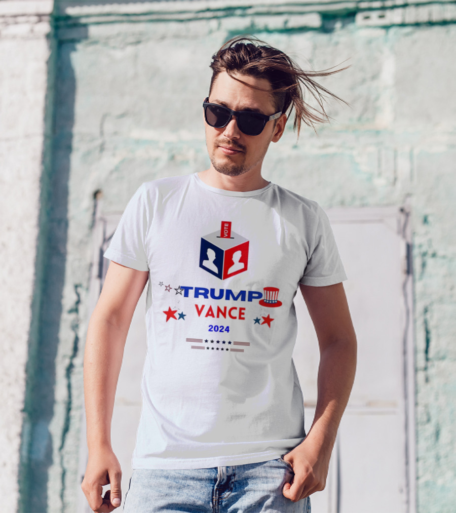 Vote Trump Vance 2024 Red Blue Cube Stars Hat T-Shirt