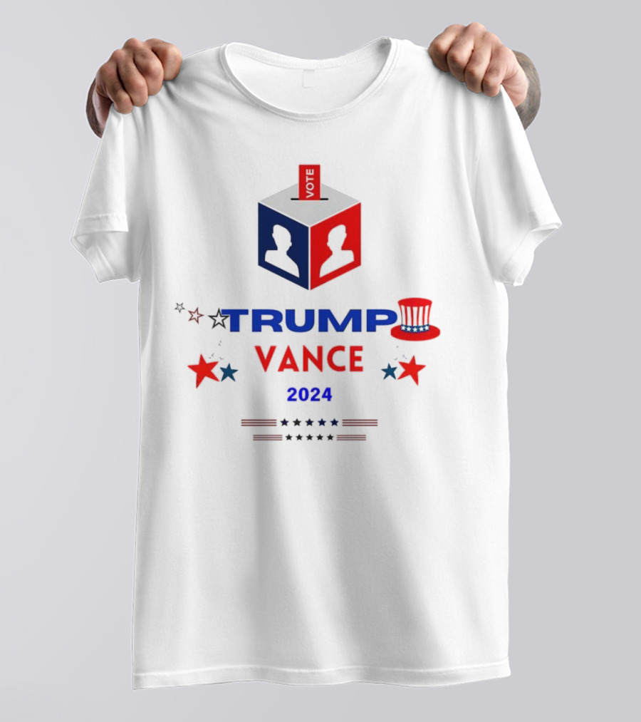 Vote Trump Vance 2024 Red Blue Cube Stars Hat T-Shirt