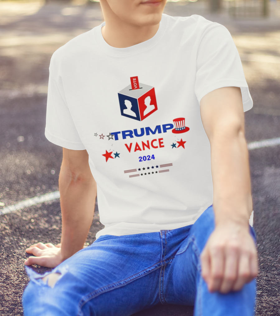 Vote Trump Vance 2024 Red Blue Cube Stars Hat T-Shirt