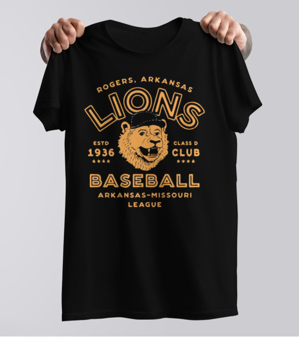 Rogers Arkansas Lions Baseball Estd 1936 Class D Club Arkansas-Missouri League T-Shirt