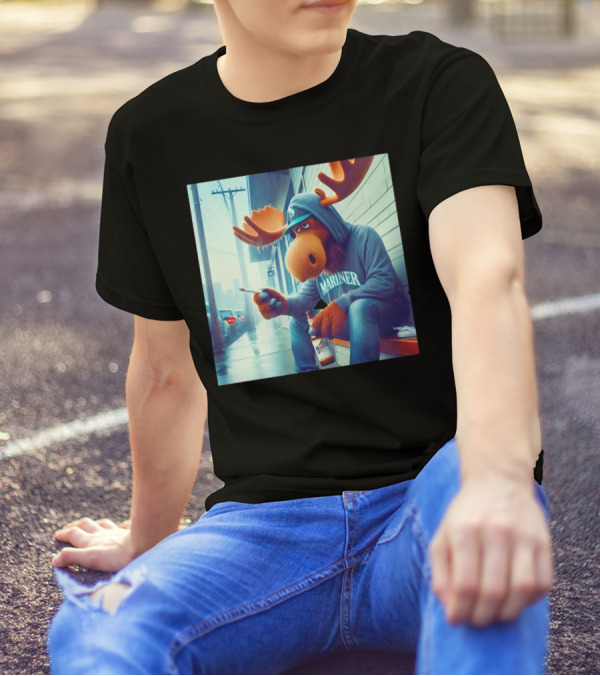 Seattle Mariners Moose Smoking Drinking Beer Street Scene T-Shirt