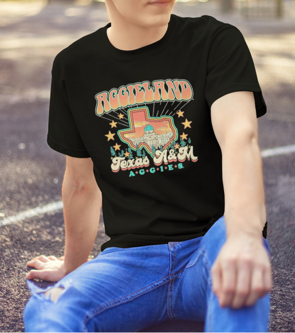 Aggieland Texas A&M Aggies Fiesta With Texas Outline And Stars T-Shirt