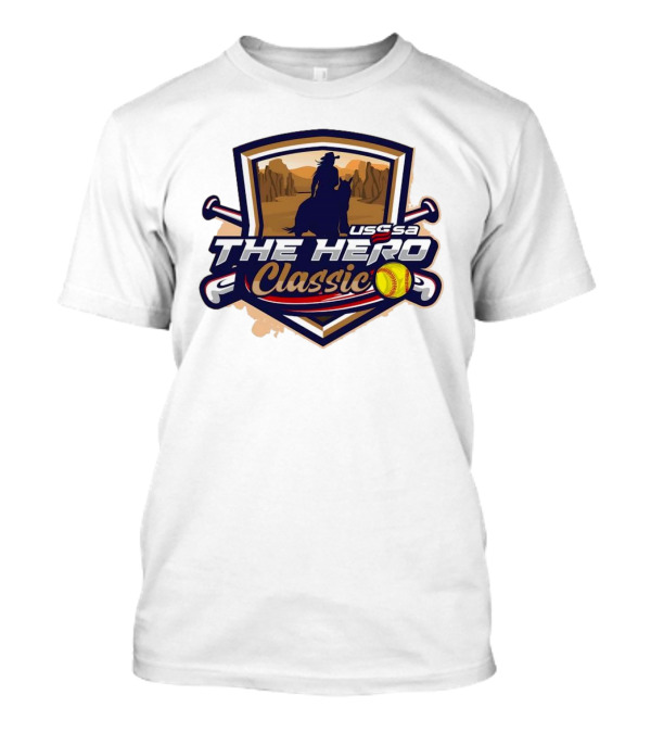 USSSA Texas Fast Pitch The Hero Classic 2024 Western Landscape Silhouette With Softball And Bats T-Shirt