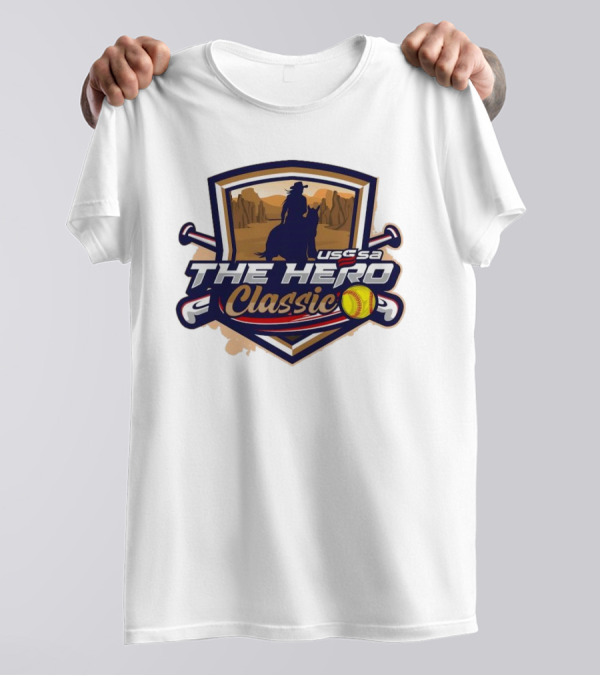 USSSA Texas Fast Pitch The Hero Classic 2024 Western Landscape Silhouette With Softball And Bats T-Shirt