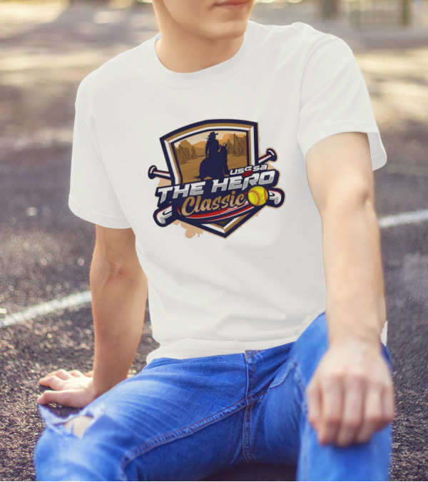 USSSA Texas Fast Pitch The Hero Classic 2024 Western Landscape Silhouette With Softball And Bats T-Shirt