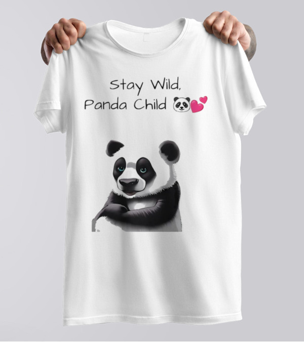 Stay Wild Panda Child Cute Emoji Panda Hearts T-Shirt
