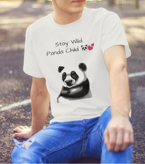 Stay Wild Panda Child Cute Emoji Panda Hearts T-Shirt